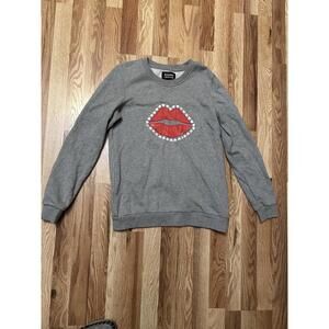 Markus Lupfer Grey Long Sleeve Lips And Hearts Sweatshirt Sweater M